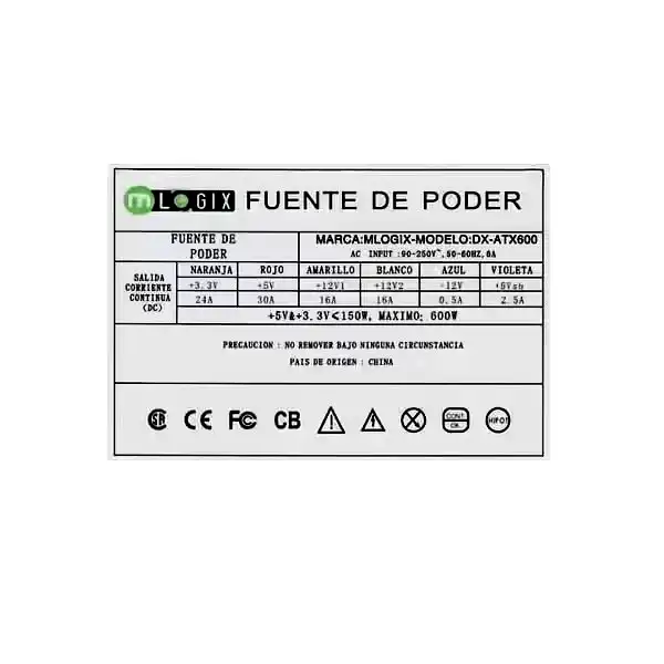 Additional Image 1: Fuente-Mlogic-Slim-600w-genericos-2.webp