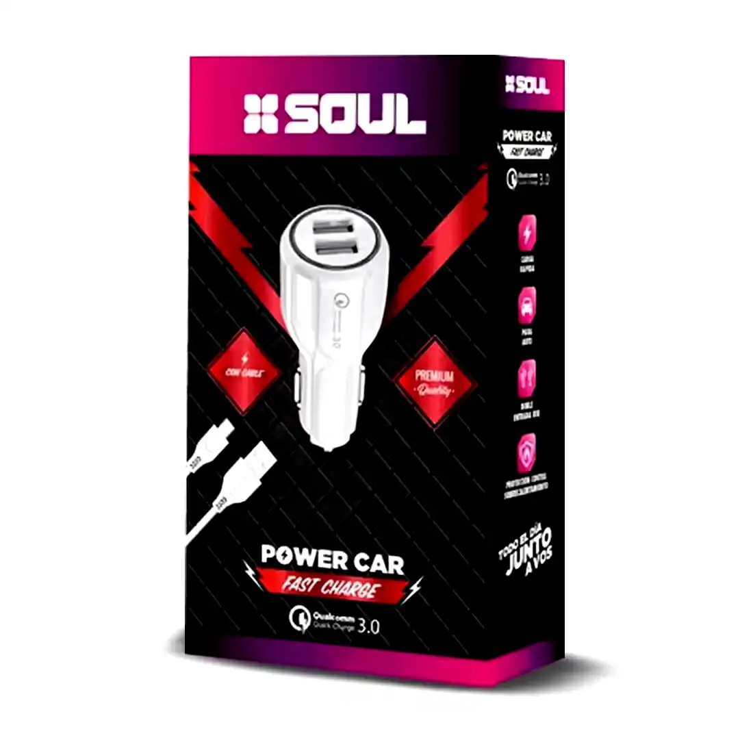 Additional Image 1: CA-USBDUALFCM-Cargador-de-auto-micro-usb-Soul-2.webp