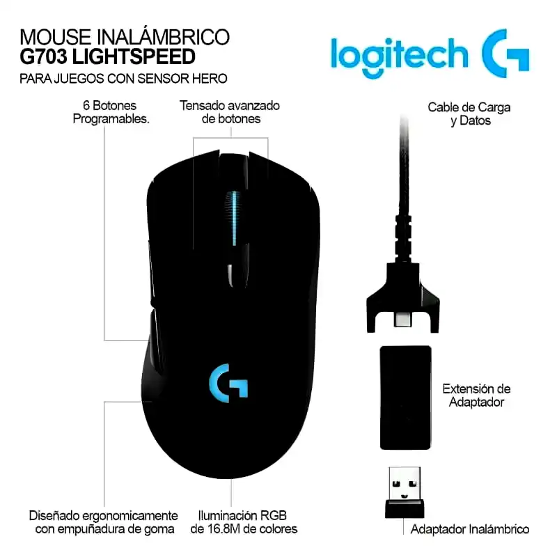 Additional Image 2: Mouse-gamer-inalambrico-Logitech-G703-2.webp