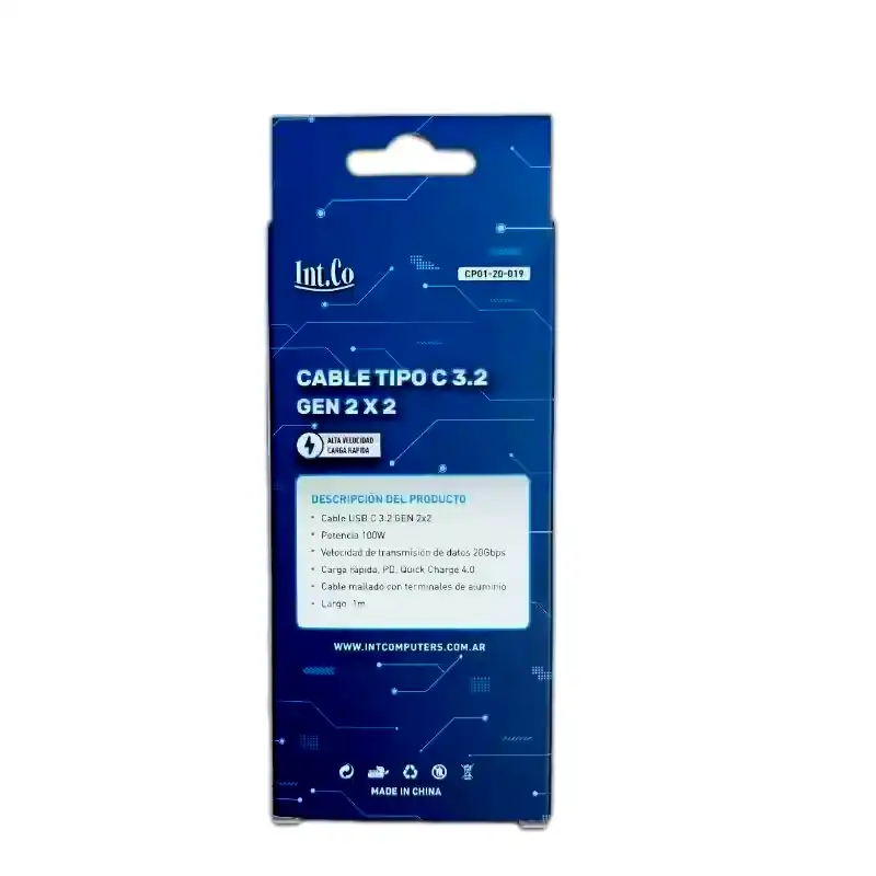 Additional Image 1: Cable-USB-tipo-C-macho-a-usb-tipo-c-macho-gen-2-x2-1mt-QC-4.0-100W-Int.co2_.webp
