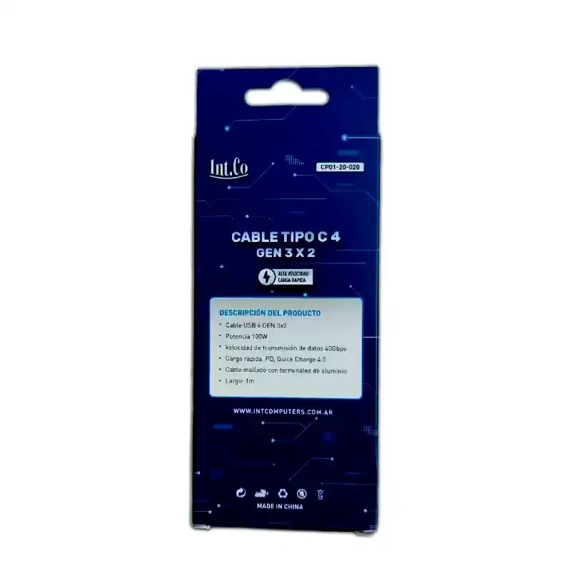 Additional Image 1: Cable-USB-tipo-C-macho-a-usb-tipo-c-macho-gen-3-x2-1mt-QC-4.0-100W-Int.co2_.webp