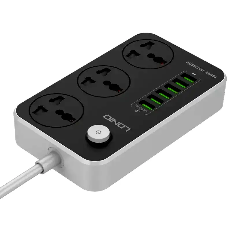 Additional Image 2: Prolongador-zapatilla-3-tomas-6-usb-3.4a-Ldnio-3.webp