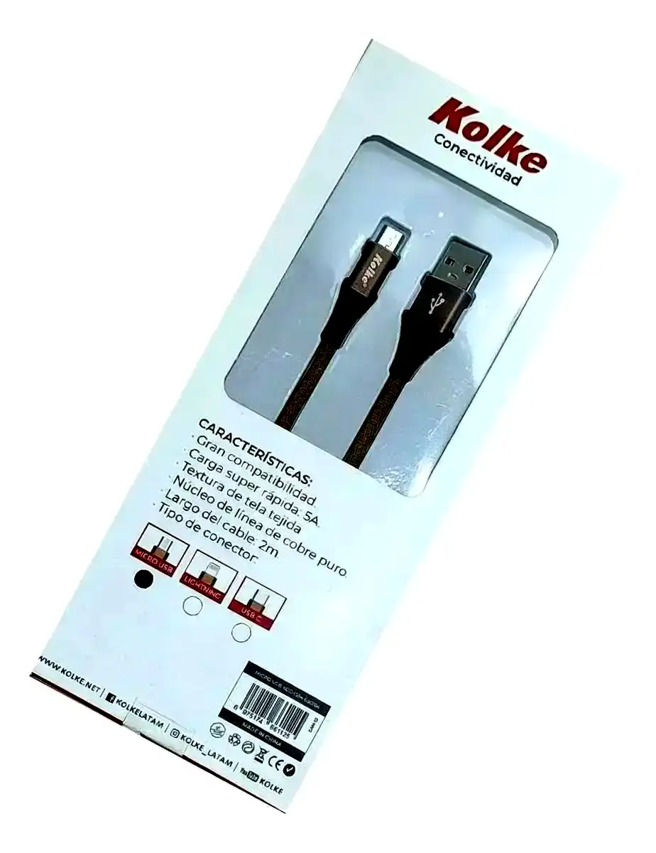 Additional Image 1: Cable-micro-USB-carga-rapida-Kolke-2mts-5A-630164-2.webp