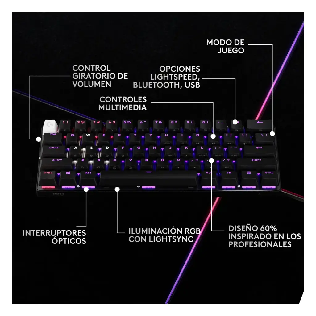 Teclado Inalámbrico Logitech PRO X60 Negro Switch ópticos-4.webp