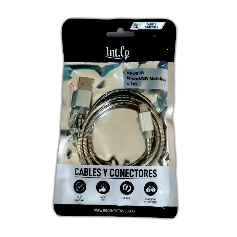 Cable micro usb a usb carga y datos malla metálica 1m Int.co 