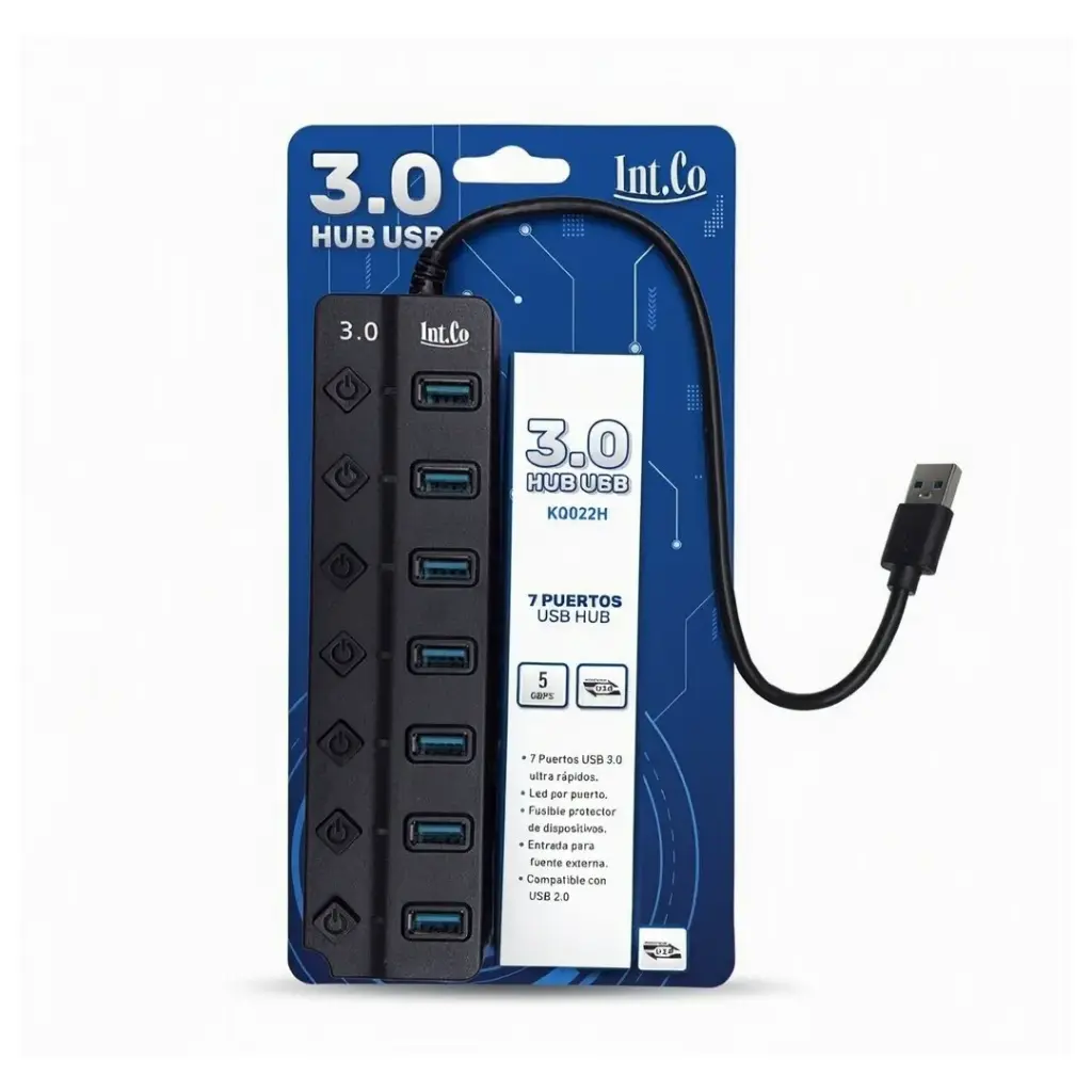 HUB USB 3.0 de 7 Puertos c/interruptor y conector energía Int.co 