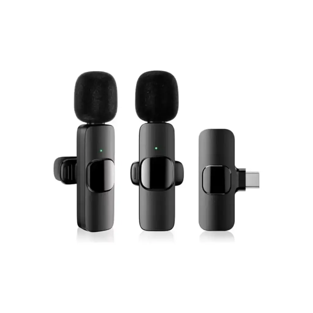 Micrófonos corbateros inalámbricos doble recargables K9 Max Android p/entrevistas y vivo c/accesorios - Usb tipo c 