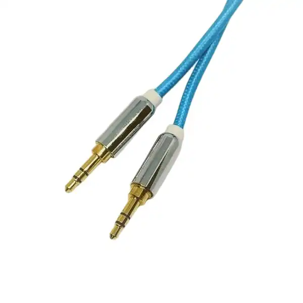 Cable audio extensión miniplug 3.5mm M/M 1mt tela reforzada celeste