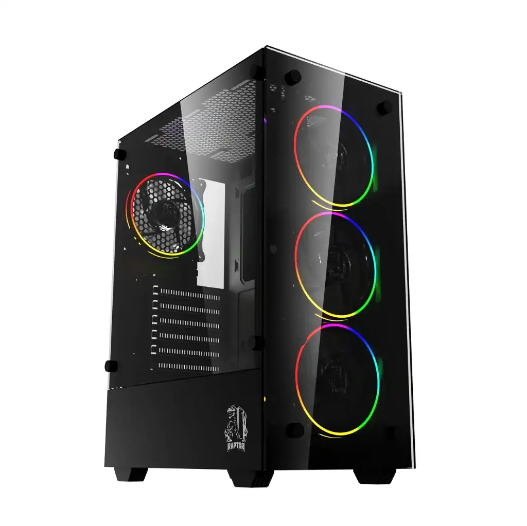 Gabinete Raptor Sentinel vidrio temp 4 coolers RGB c/control