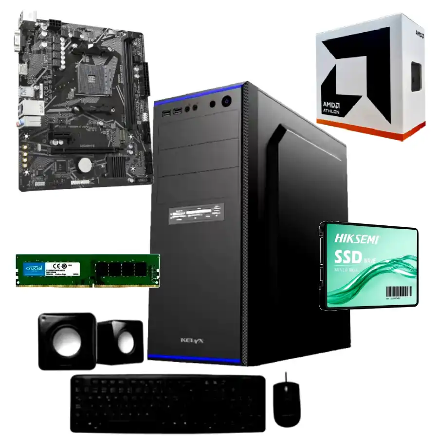 CPU AMD Athlon 3000G SSD 240GB RAM 8GB Gabinete c/fuente 500W c/kit periféricos