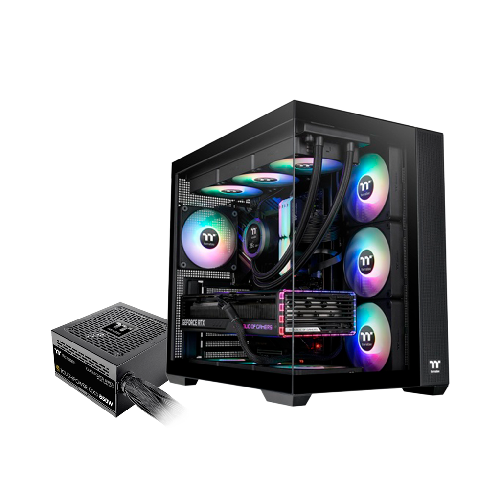 Gabinete Thermaltake View 380 Lite vidrio templado x2 4 coolers ARGB con fuente 850W gold