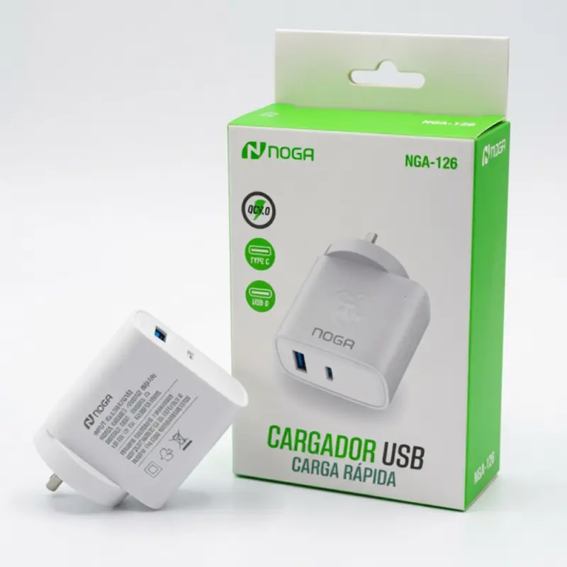 Cargador usb c carga rápida Noga NGA-126 45W blanco usb