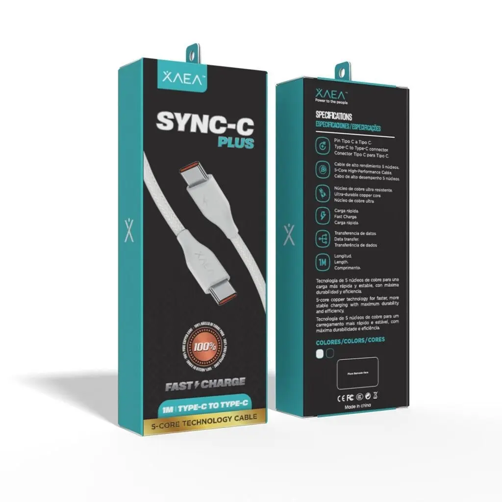 Cable usb C a usb 3.0 Carga rápida Xaea Sync-C Plus 1mt Carga y datos premium blanco