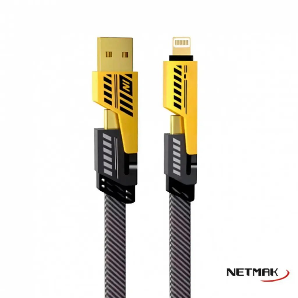 Cable 4 en 1 usb / lightning / usb c carga rápida 60W Netmak 1mt reforzado trenzado carga y datos premium