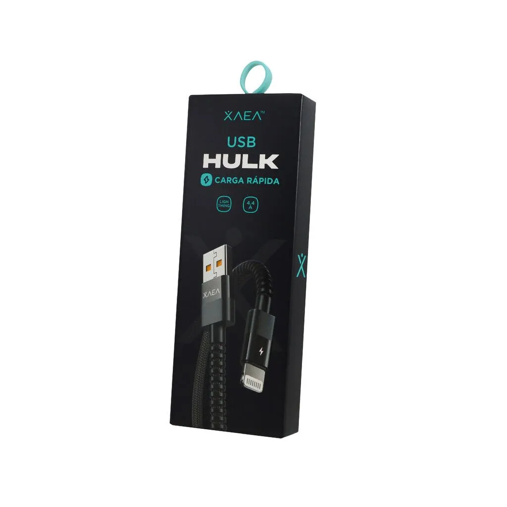 Cable lightning a usb 3.0 carga rápida Xaea Hulk 1mt Carga y datos premium negro