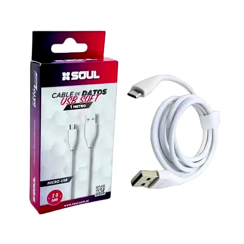 [USB-SMICRO1BL] Cable Micro-USB a USB 2.0 Soul Soft 1mt carga y datos blanco 