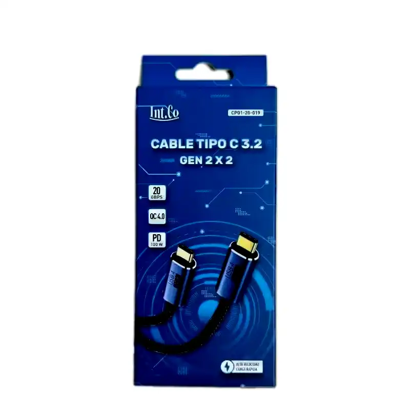 [CP01-20-019] Cable USB tipo C macho a usb tipo c macho gen 2 x2 1mt QC 4.0 100W Int.co 