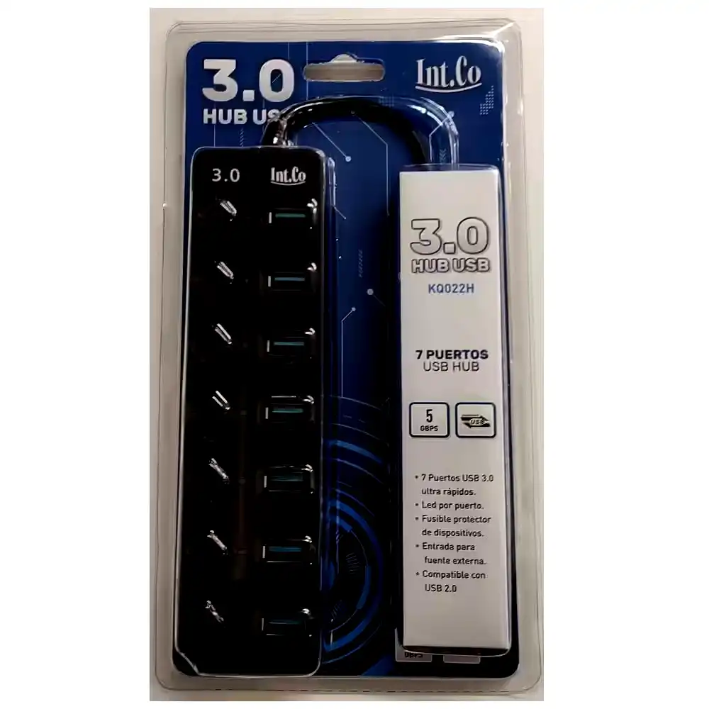 [KQ022H] HUB USB 3.0 de 7 Puertos c/interruptor y conector energía Int.co 