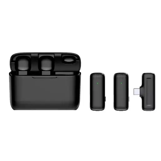 [J13 Dual] Micrófonos corbateros inalámbricos doble recargables J13 Android estuche de carga transmisiones en vivo youtubers - Usb tipo c 