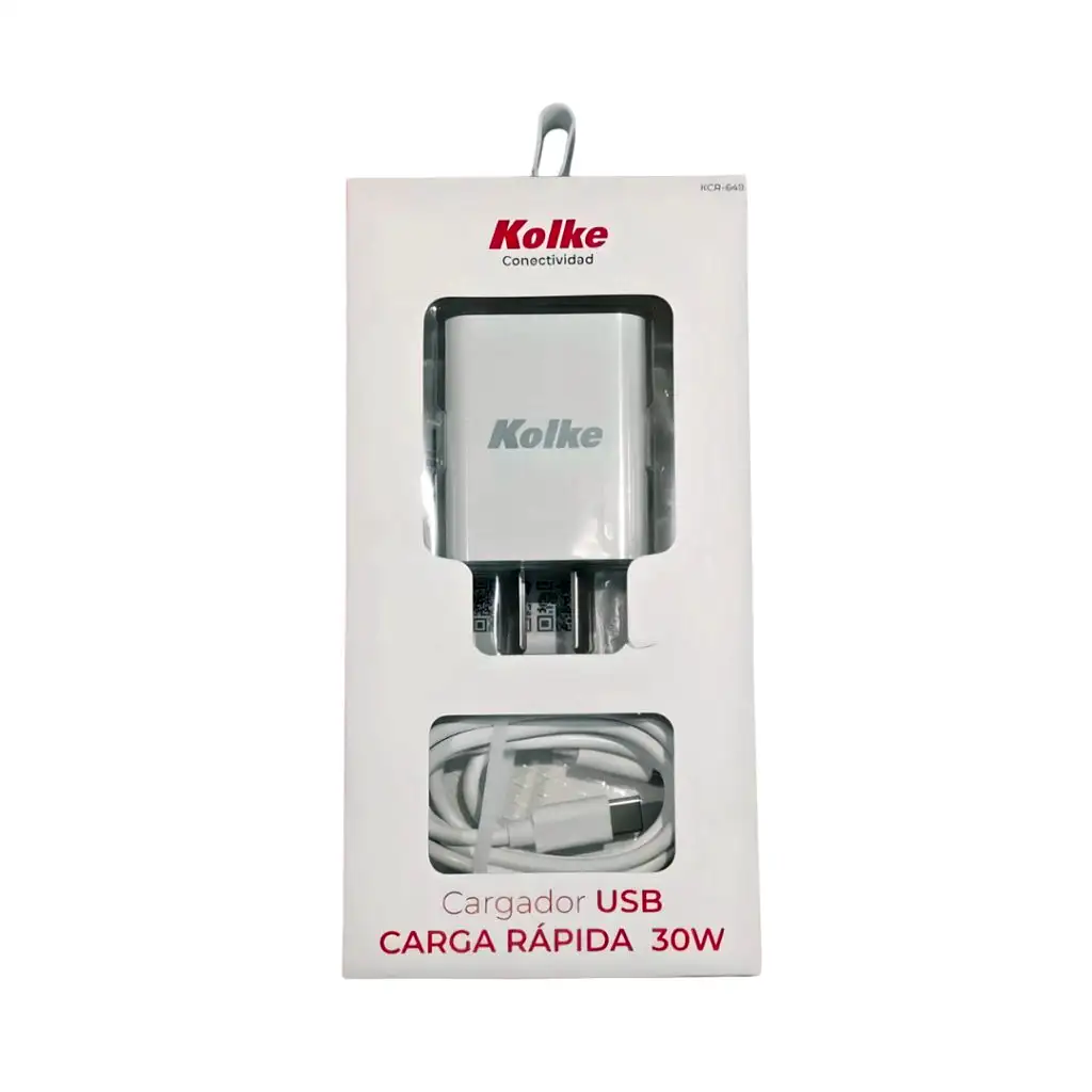[KCR-649] Cargador usb tipo c carga rapida Kolke 30W blanco con cable 630443