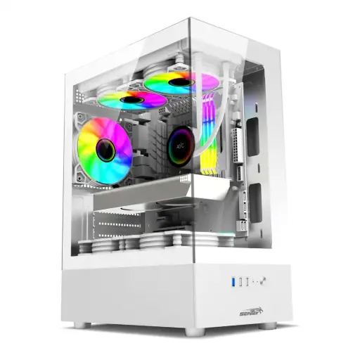 [6100-ARGB-SFWHITE] Gabinete Sentey H10 6100 ARGB blanco vidrio temp c/5 coolers ARGB