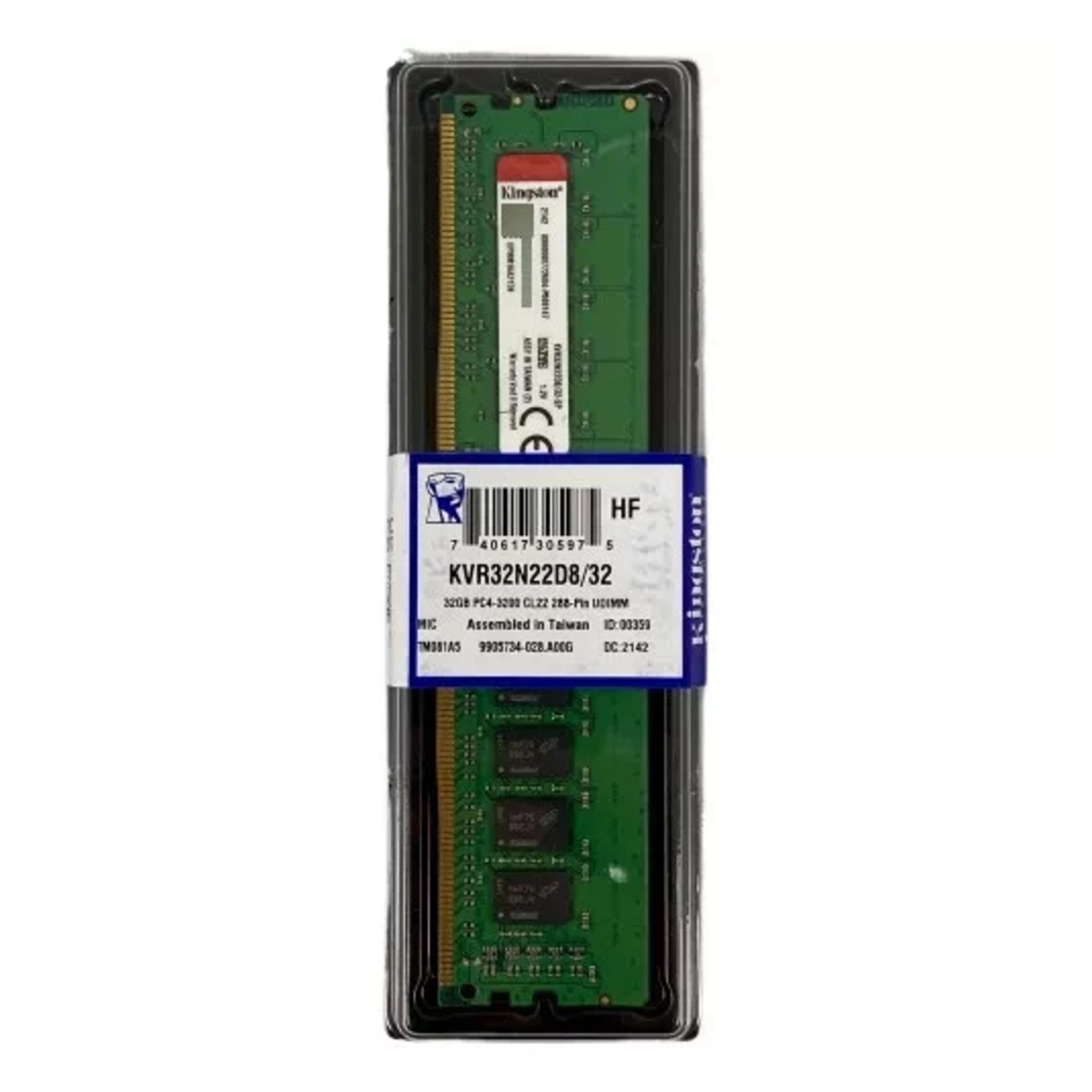 [KVR32N22D8/32] Memoria Pc Kingston 32GB DDR4 3200MHz CL22 1.20V Negro