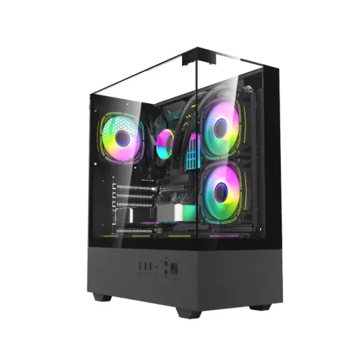 [VIEW MAX 270 WC] Gabinete Mlogix View Max 270 WC Negro 3 Coolers RGB Rainbow Vidrio Templado