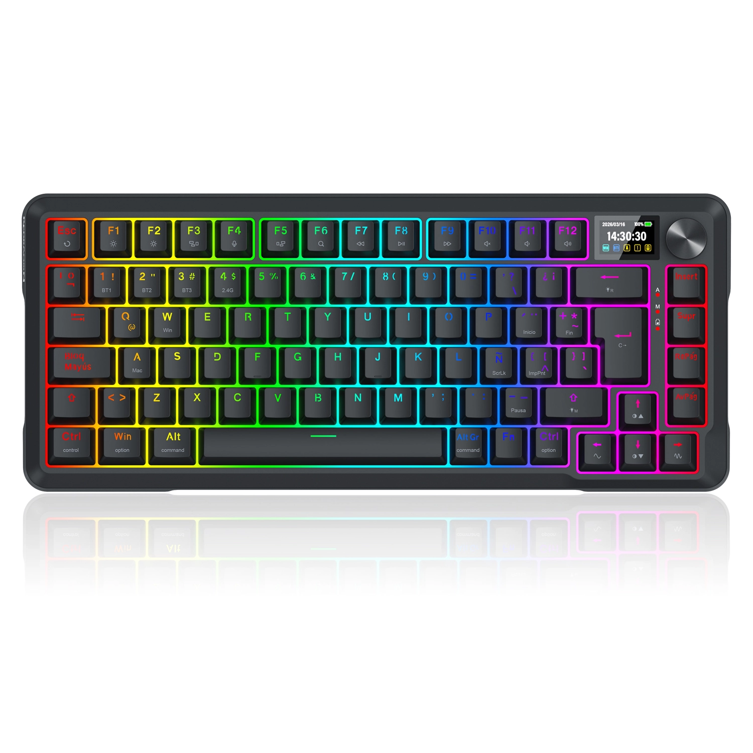 [K724RGB-PRO SP] Teclado Inalámbrico Redragon Ucal LCD Pro K724 RGB