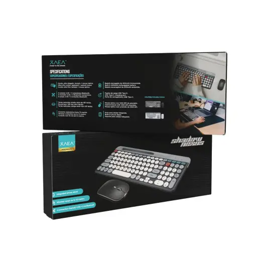 [MODX-064] Combo teclado y mouse slim inalámbrico 2.4GHz y bluetooth 3 conexiones Xaea recargable soporte celular multitarea 